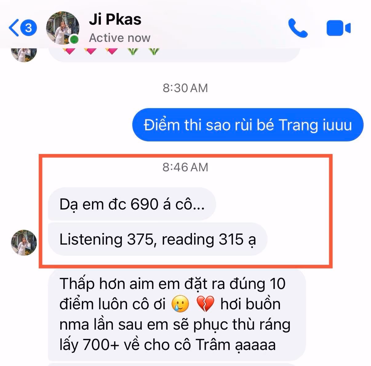 THIÊN TRANG score certificate