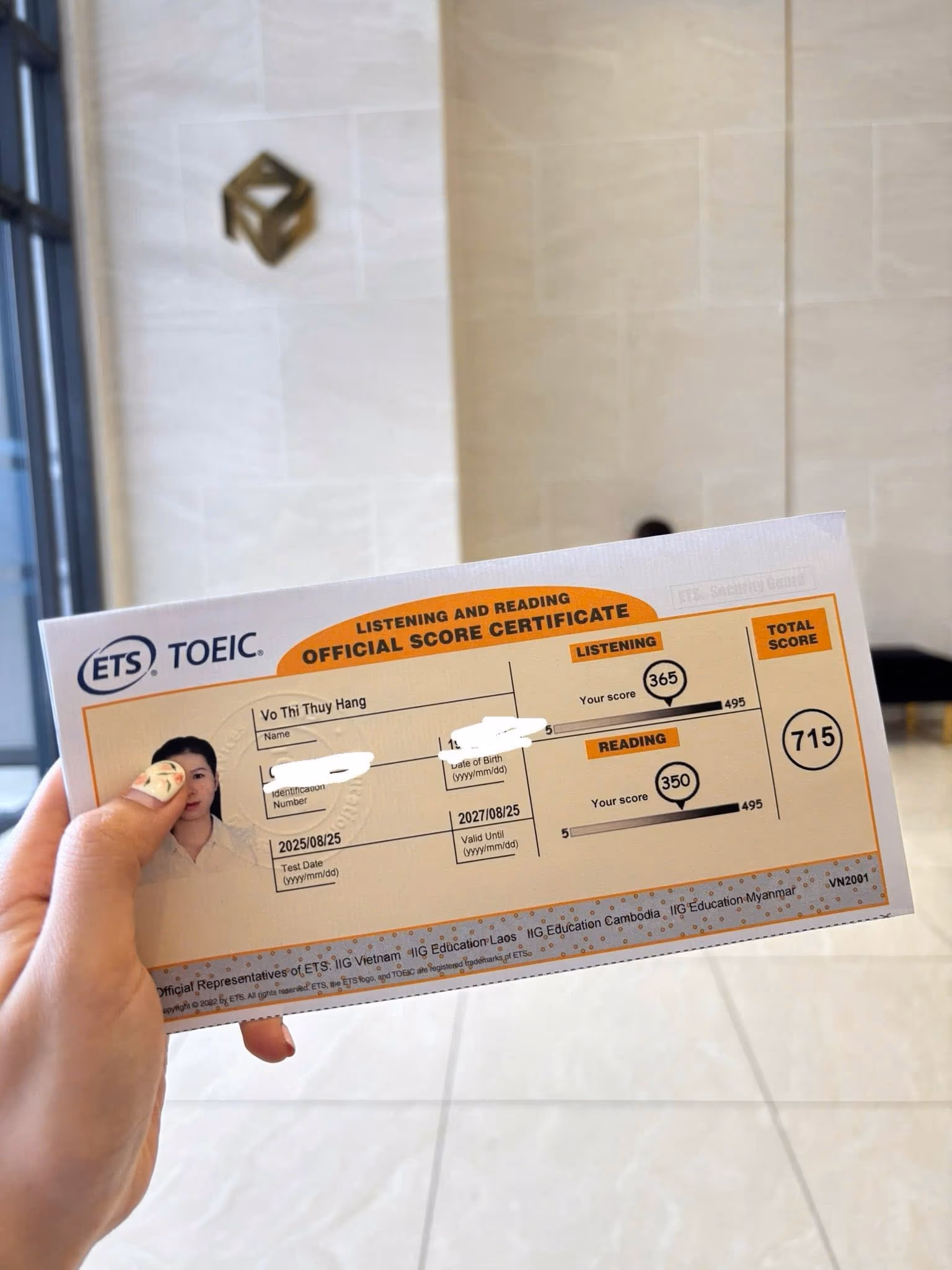 THUÝ HẰNG  TOEIC score report