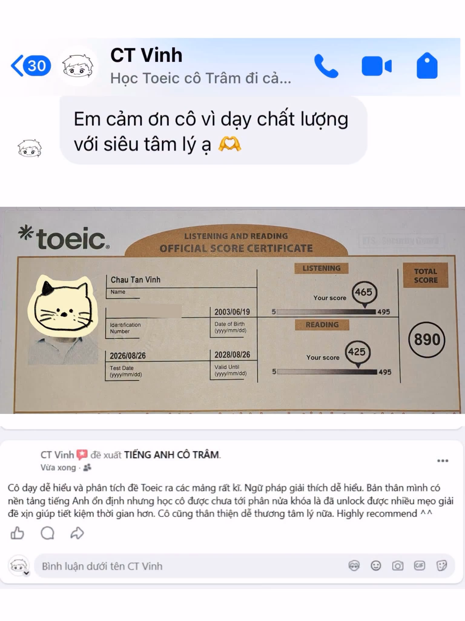 CHÂU TẤN VINH score certificate