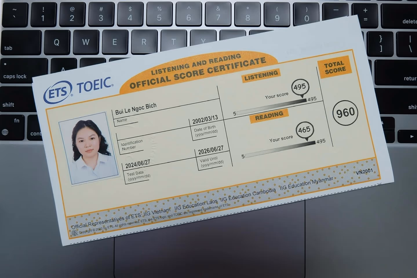 NGỌC BÍCH score certificate