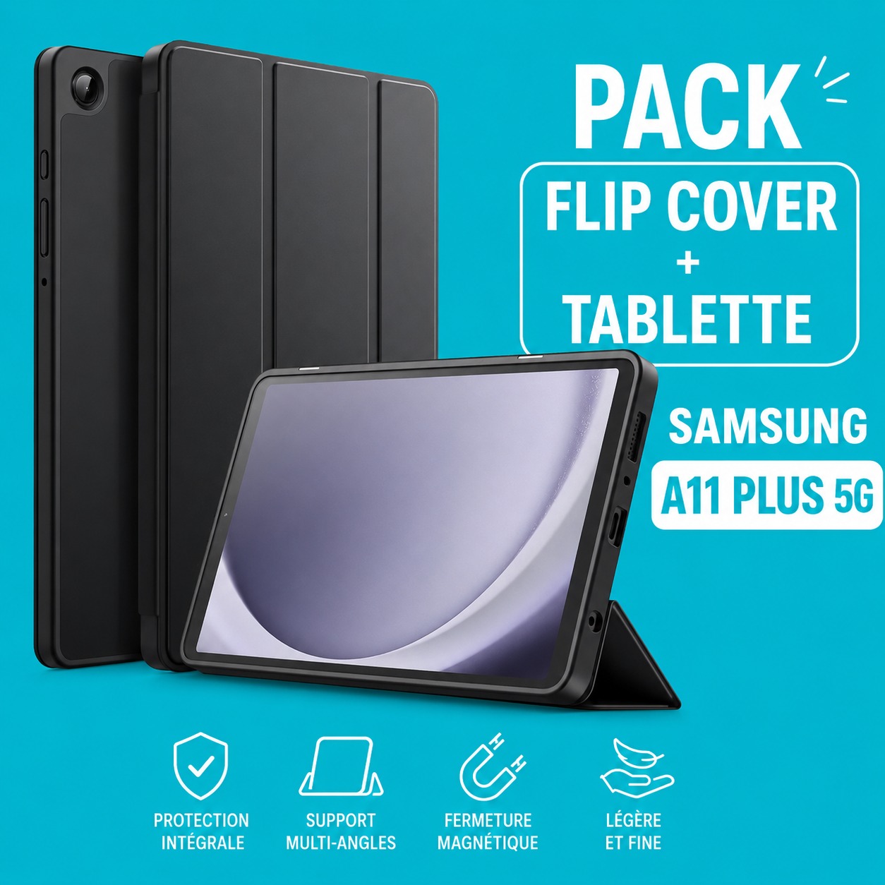 Pack Productivité : Tablette Samsung Galaxy Tab A11 Plus 5G (6/128 Go) + Flip cover