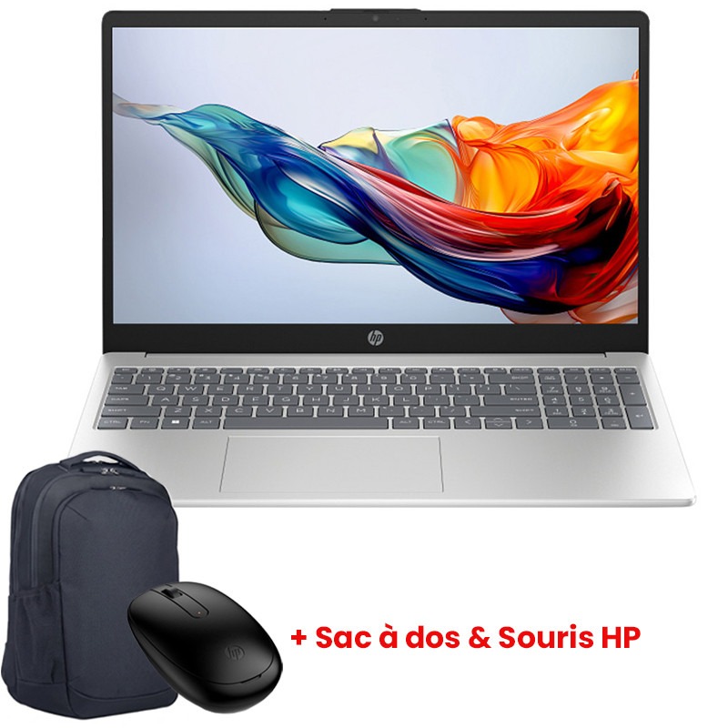 PC Portable HP 15-fc0180nk Ryzen 3 avec 8Go RAM, SSD 512Go et sac PC offert chez MTS+ Tunisie