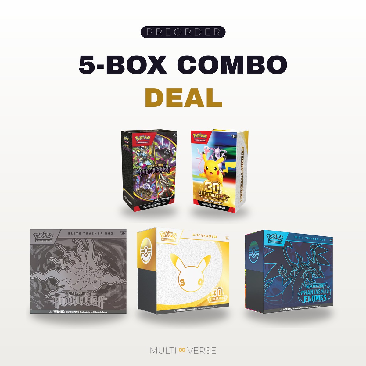 Pokémon TCG 5-Box Combo — 30th Celebration + Pitch Black + Phantasmal Flames thumbnail 2