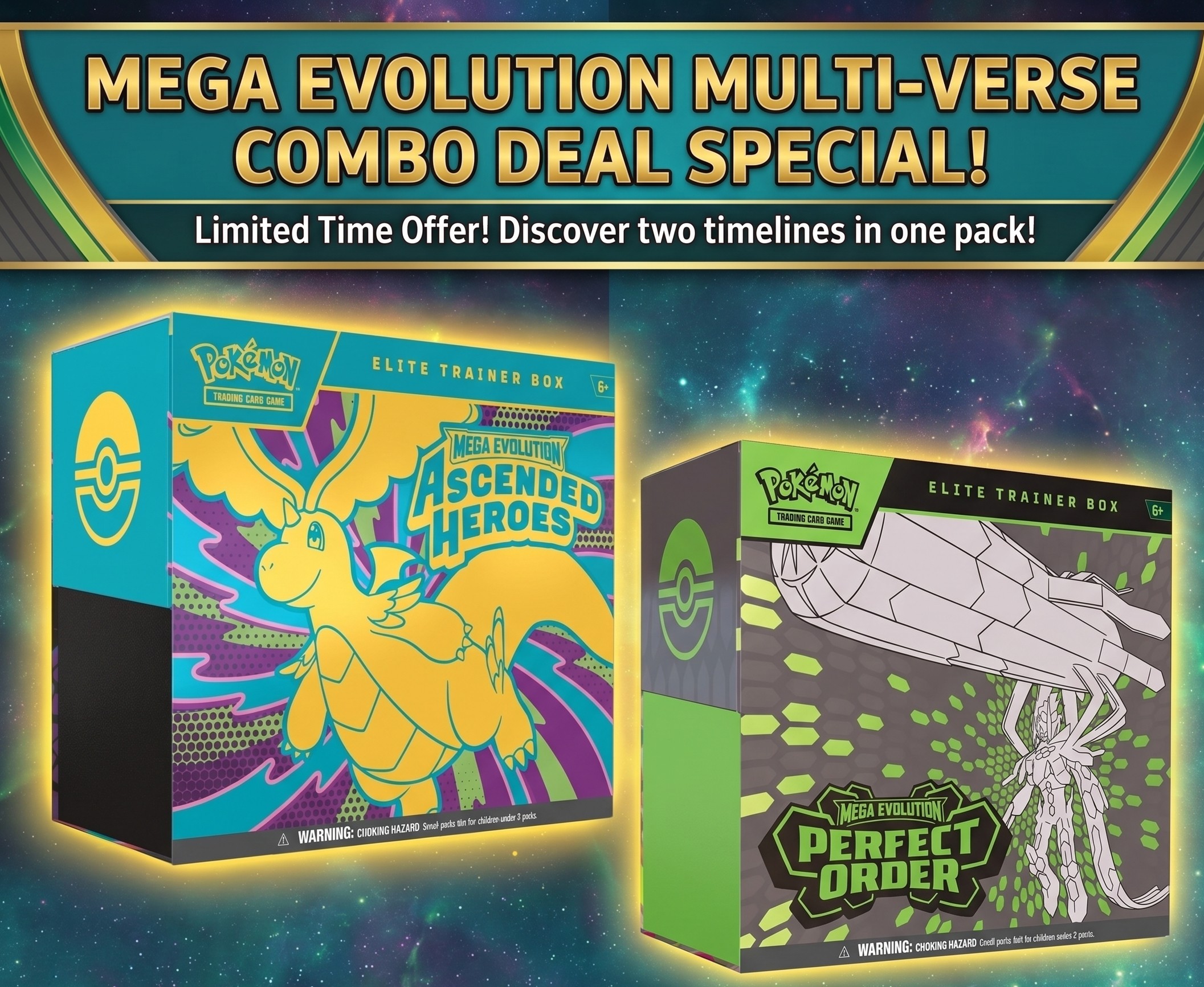 Mega Evolution Multi-Verse Combo Deal Special - Ascended Heroes & Perfect Order Elite Trainer Box Bundle