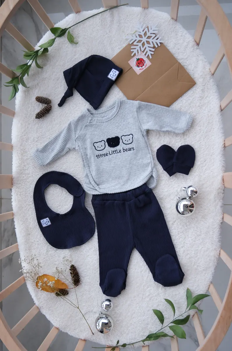 Three Little Bear Erkek Bebek Hastane Çıkışı Beşli Set