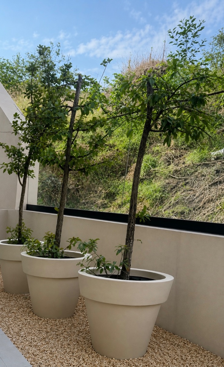 Macetones con árboles