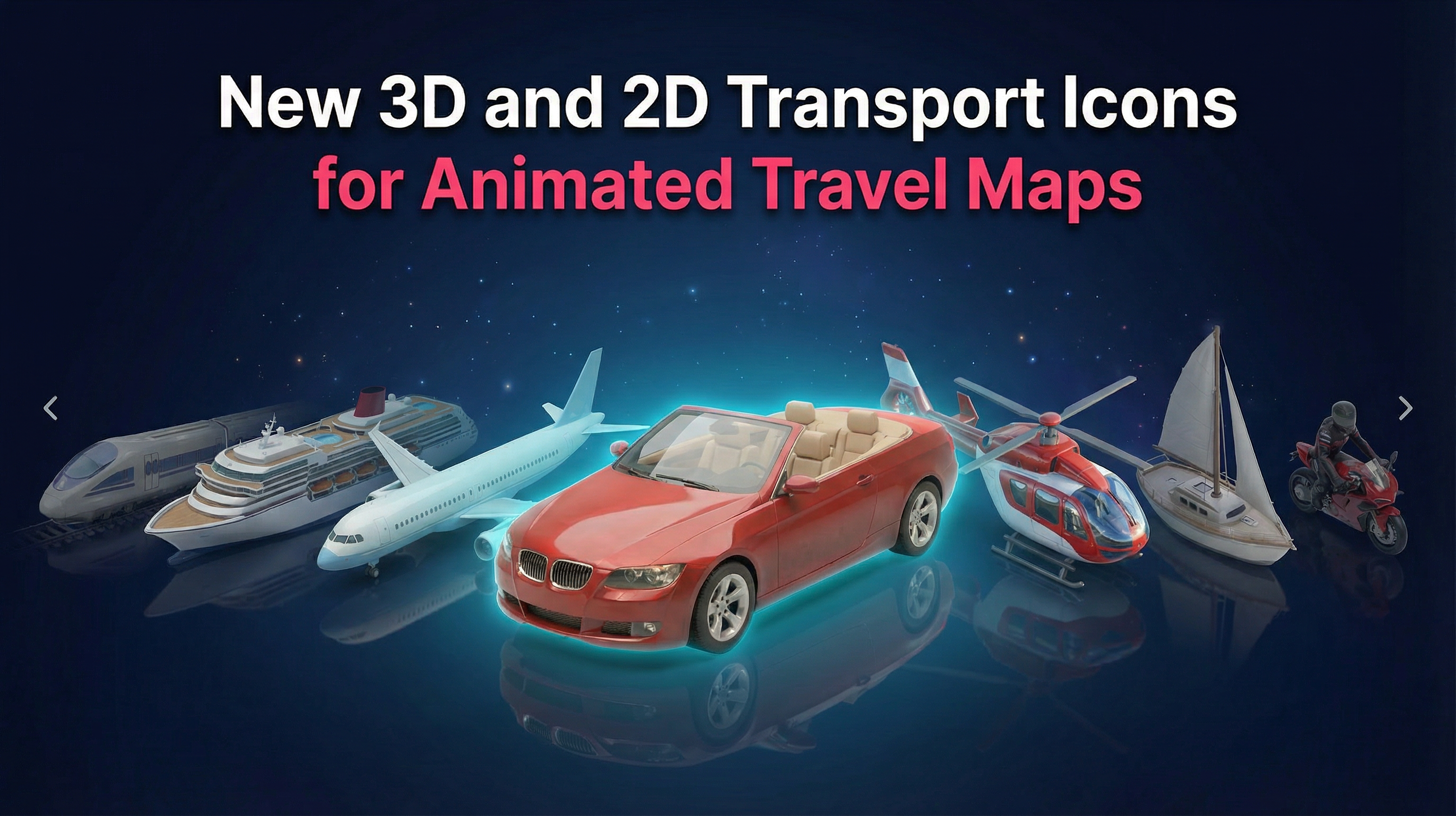 New 3D and 2D Transport Icons for Animated Travel Maps