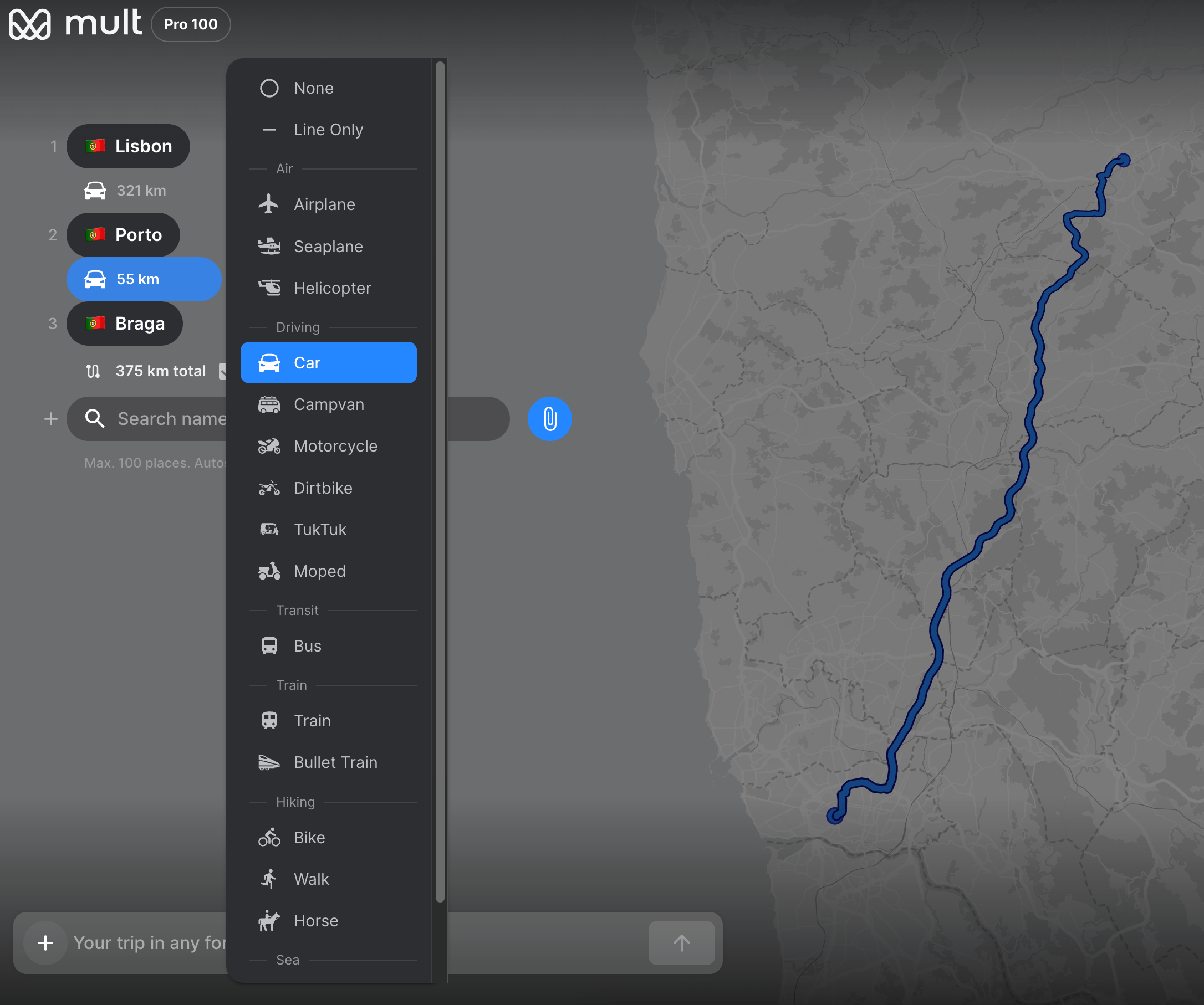 Step 3 - Set transport type for each leg