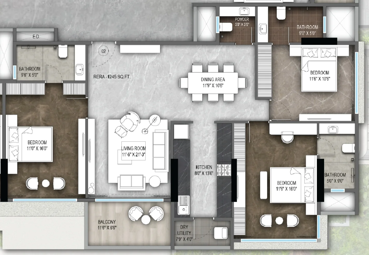 Roswalt Ryla 3 BHK - Unit 2 & 3 floor plan