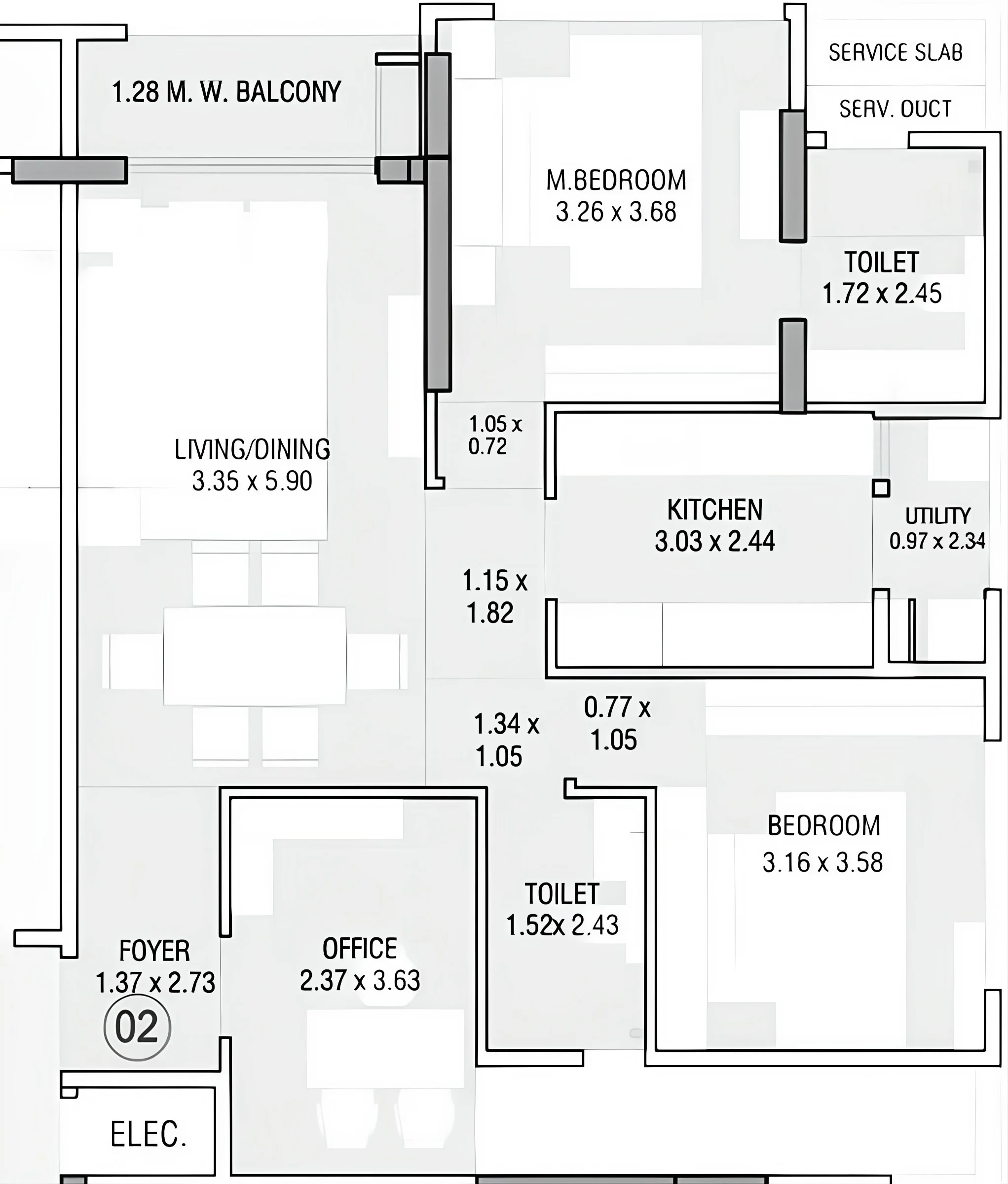 2 BHK floor plan of Adani Linkbay Residences