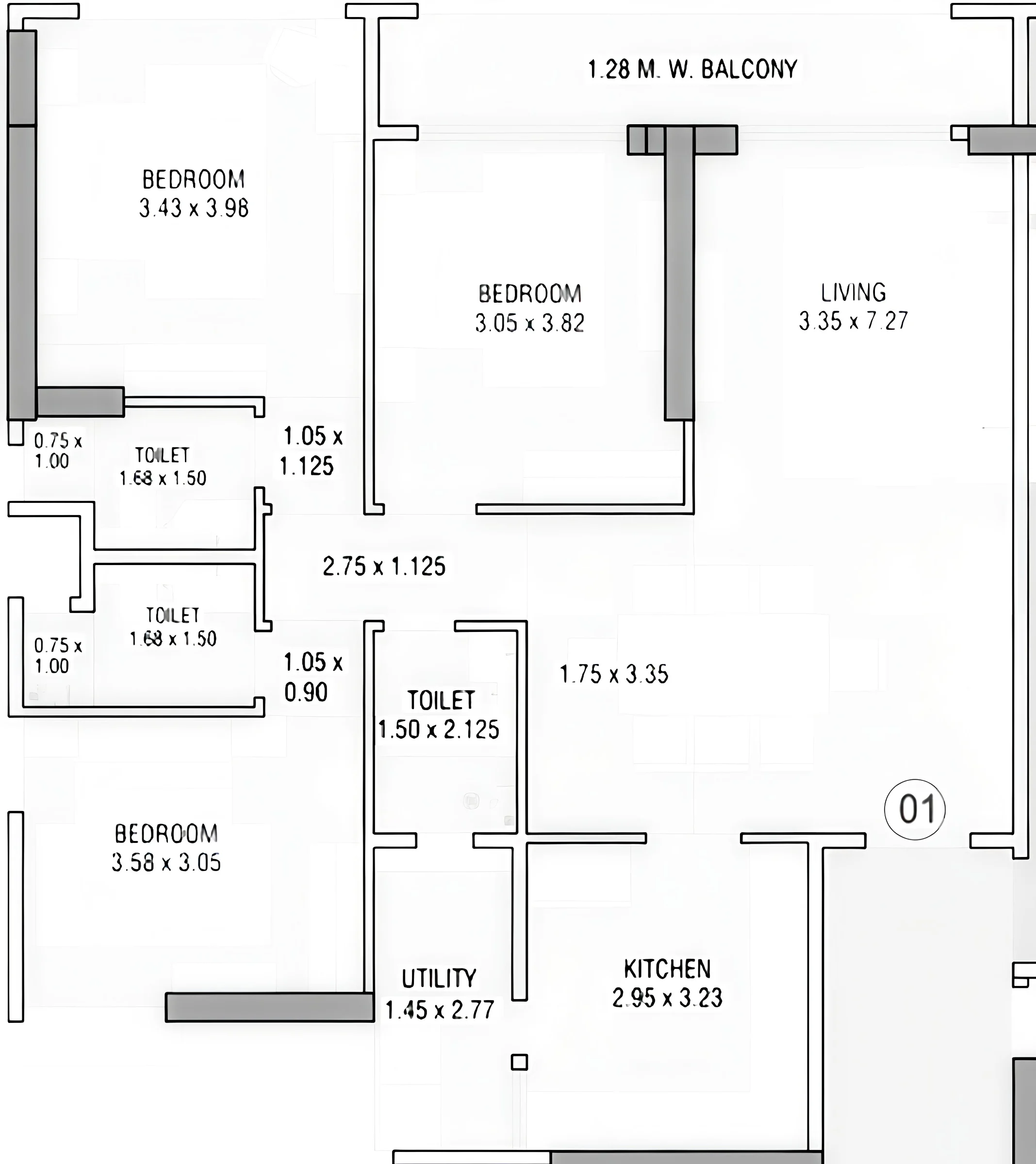 3 BHK floor plan of Adani Linkbay Residences