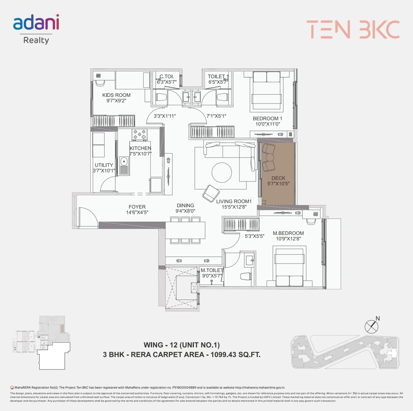 3 BHK floor plan of Adani TEN BKC
