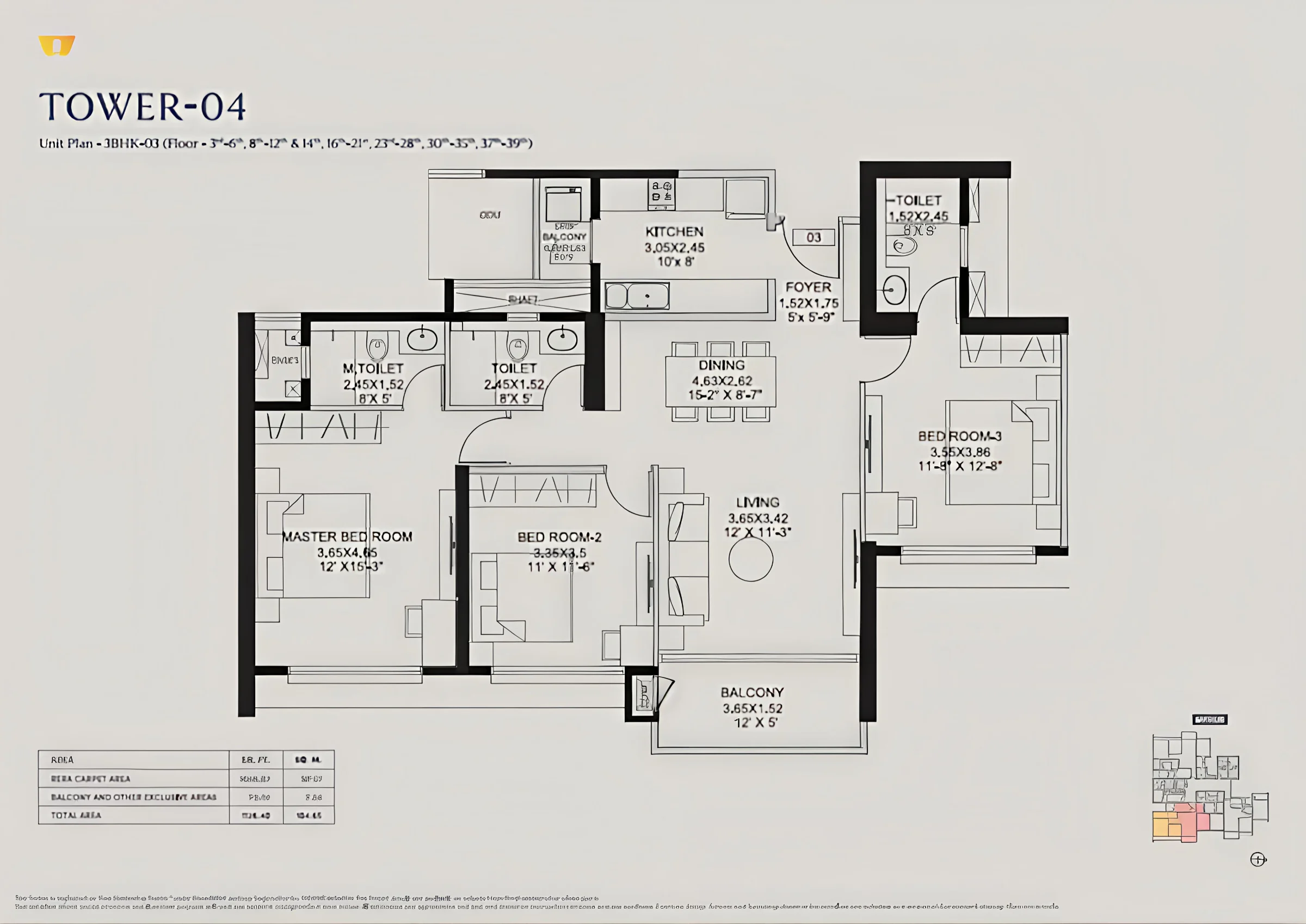 3 BHK floor plan of DLF The Westpark Phase 1