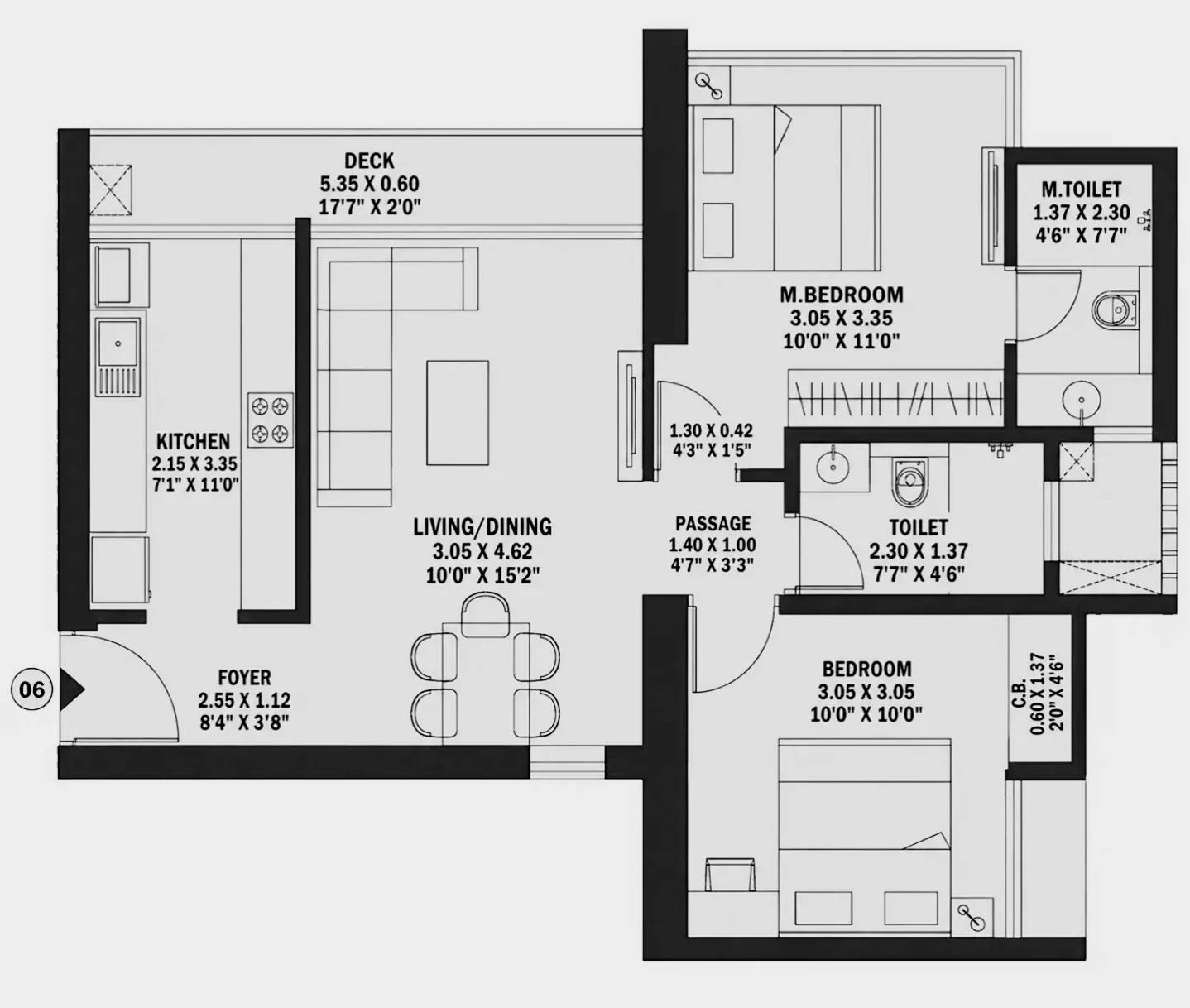 2 BHK floor plan of Godrej Exquisite