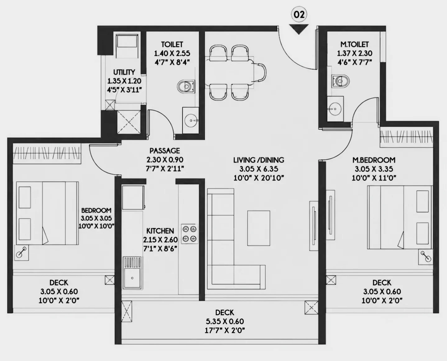 2 BHK floor plan of Godrej Exquisite