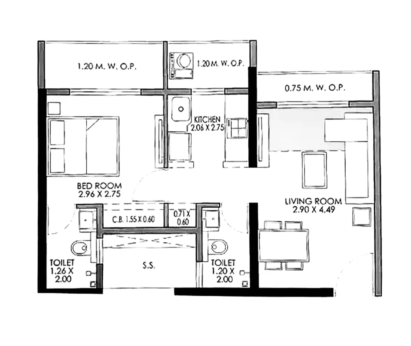 1 BHK floor plan of JP North Garden City