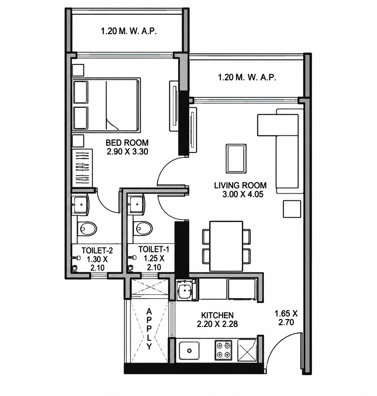 1 BHK floor plan of JP North Garden City