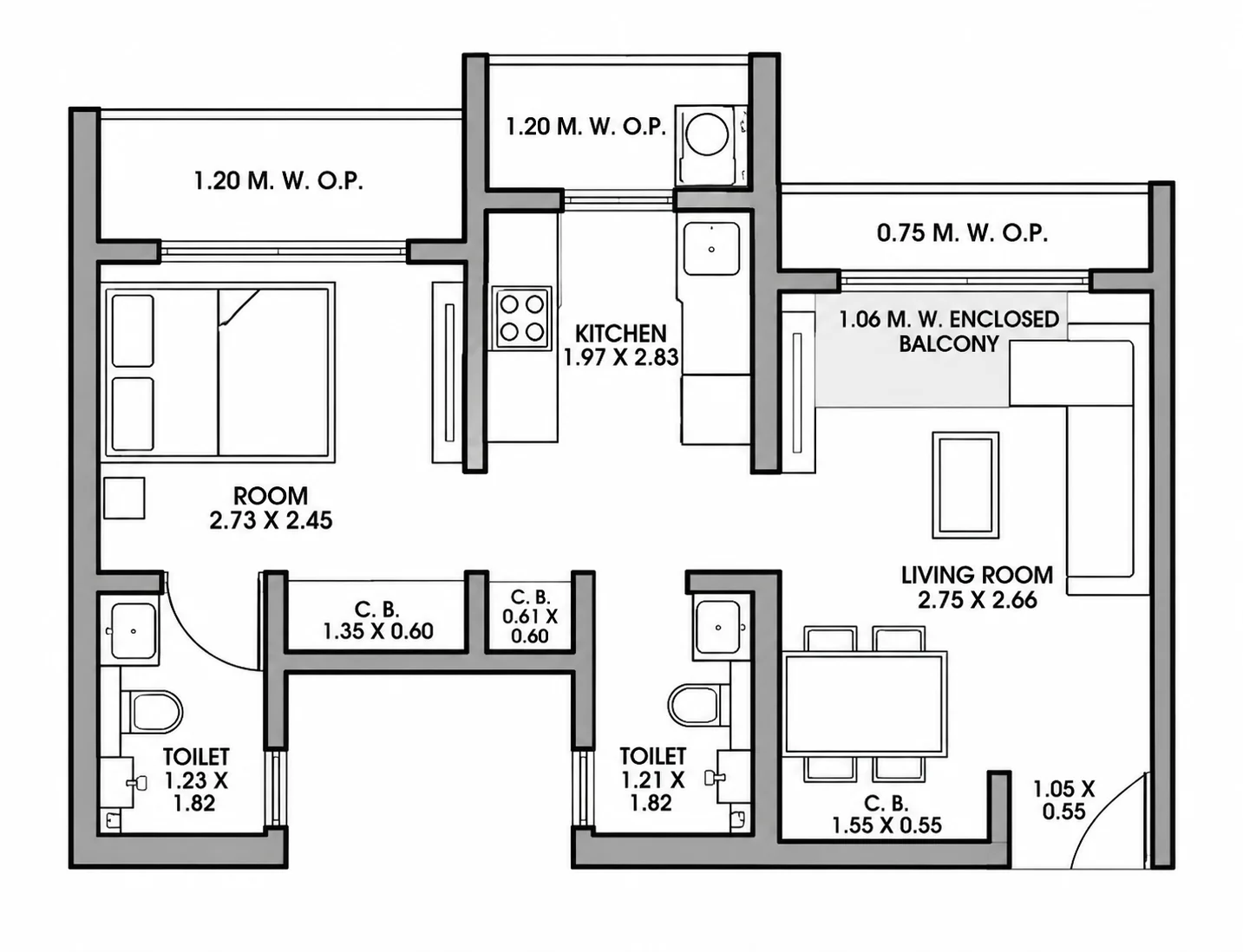1 BHK floor plan of JP North Garden City