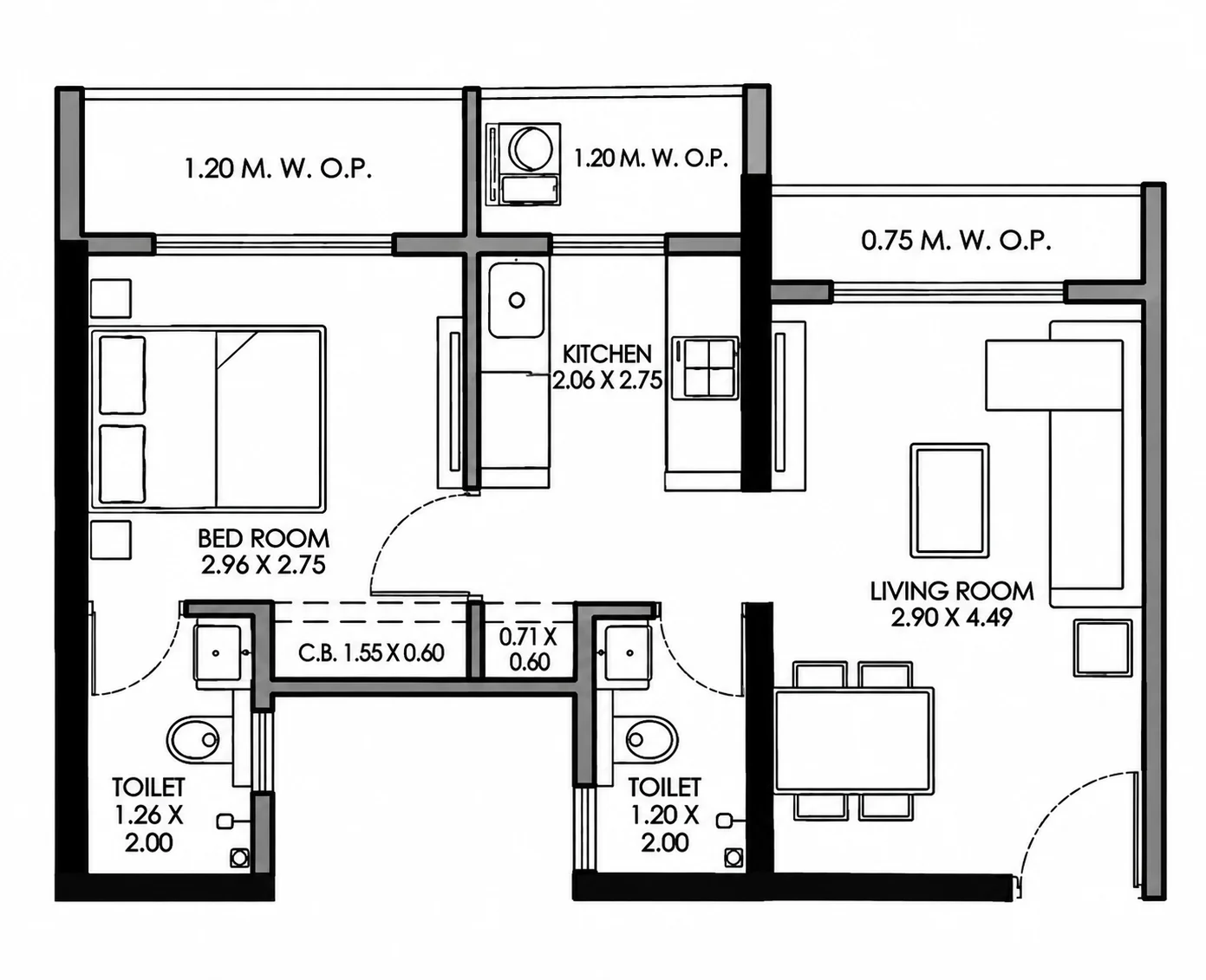 2 BHK floor plan of JP North Garden City