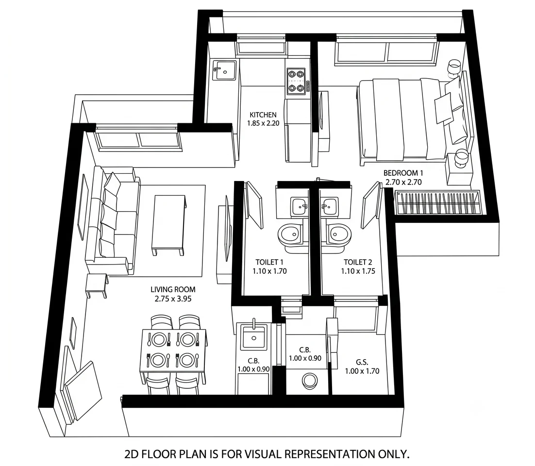 1 BHK floor plan of JP North Imperial Greens