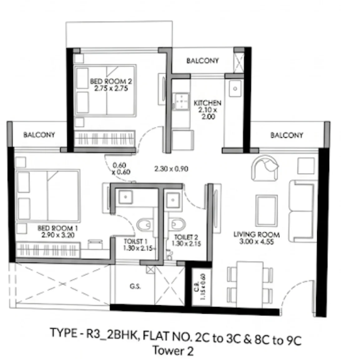2 BHK floor plan of JP North Imperial Greens