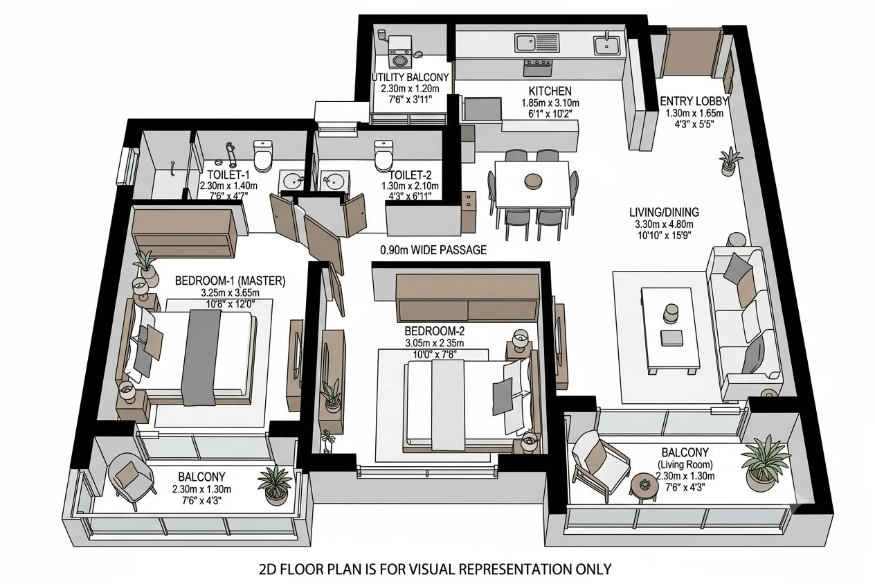 2 BHK floor plan of JP North Imperial Greens