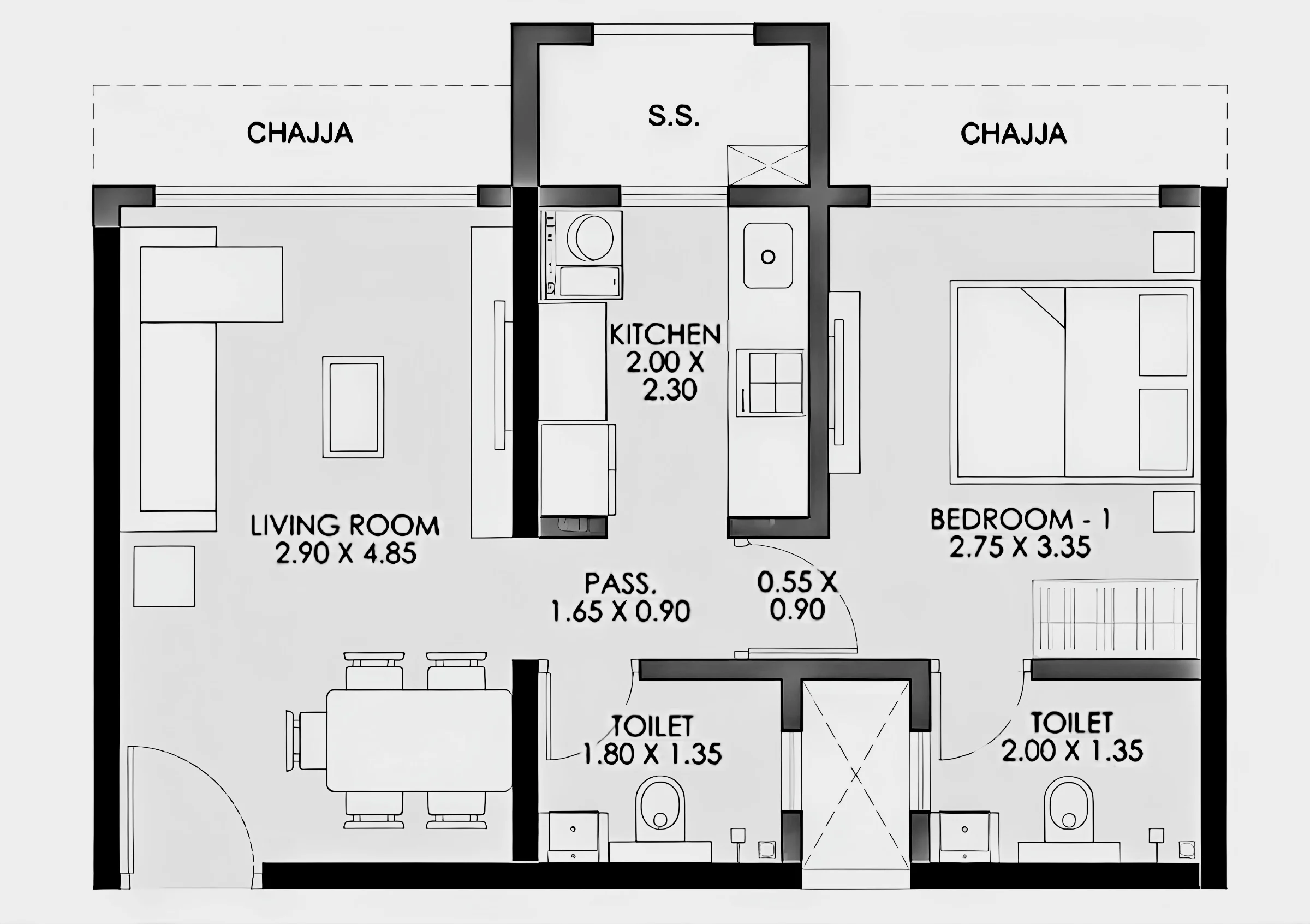 1 BHK floor plan of JP Parkway