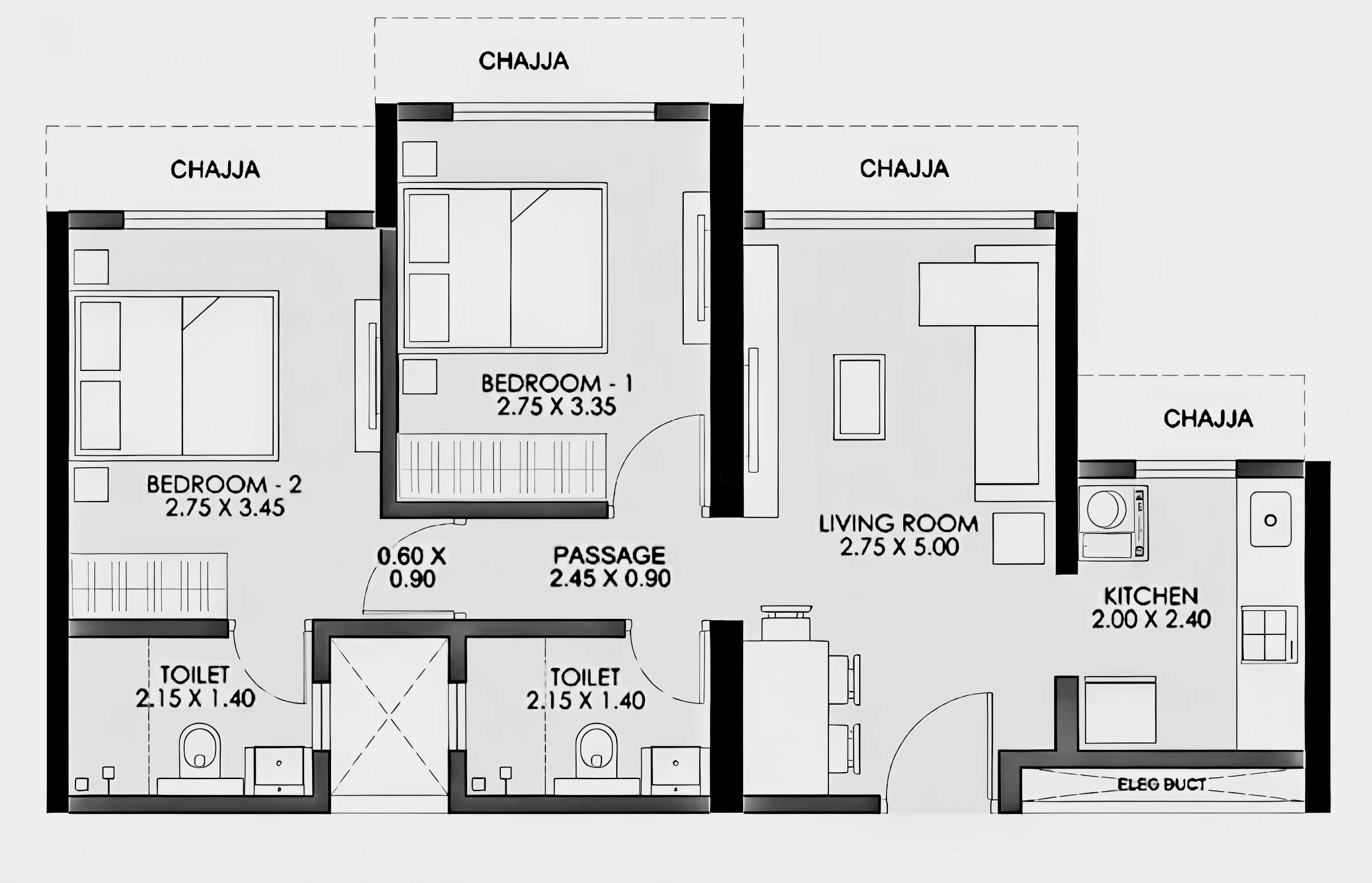 1 BHK floor plan of JP Parkway