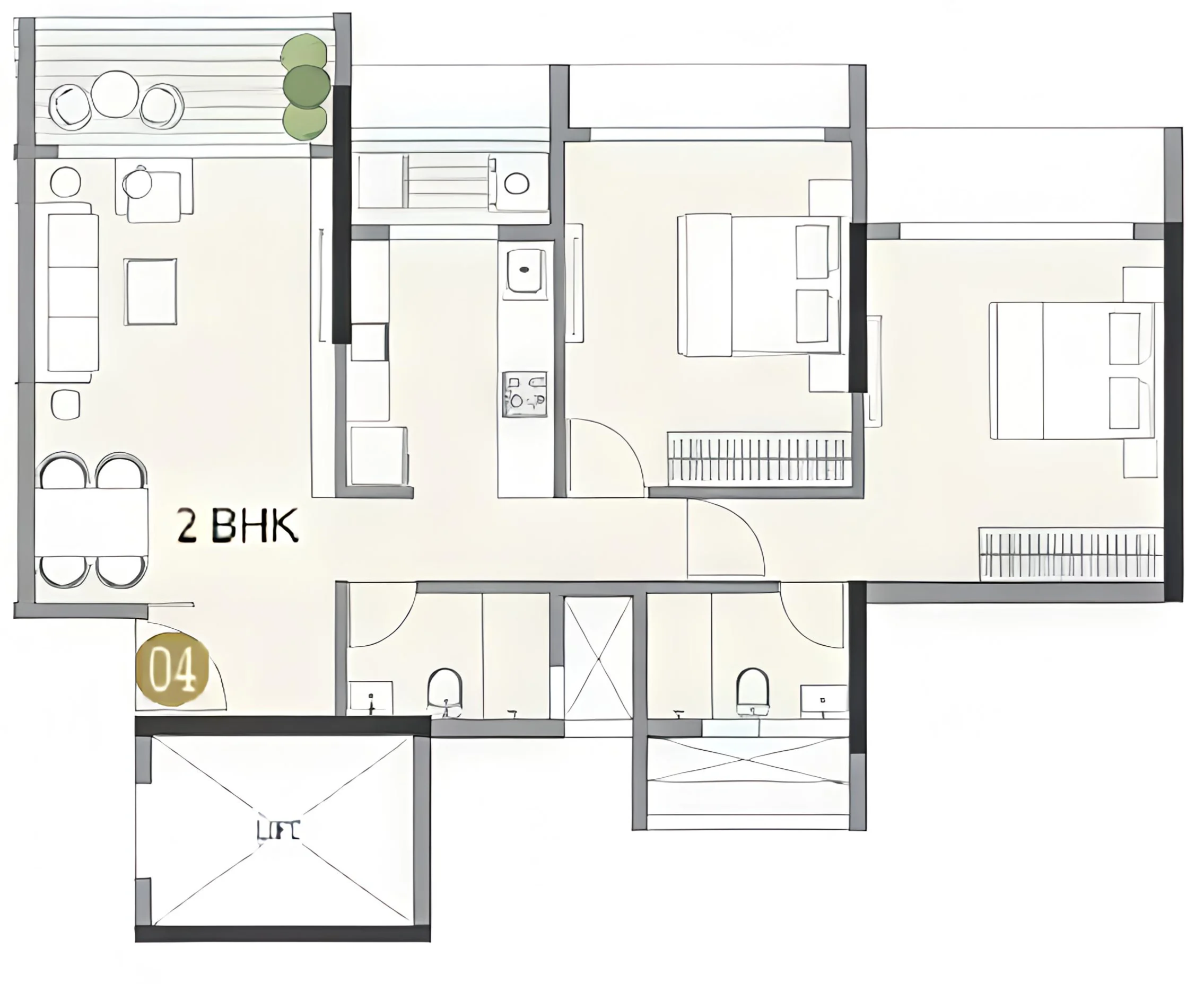 2 BHK floor plan of Kolte Patil Serenova