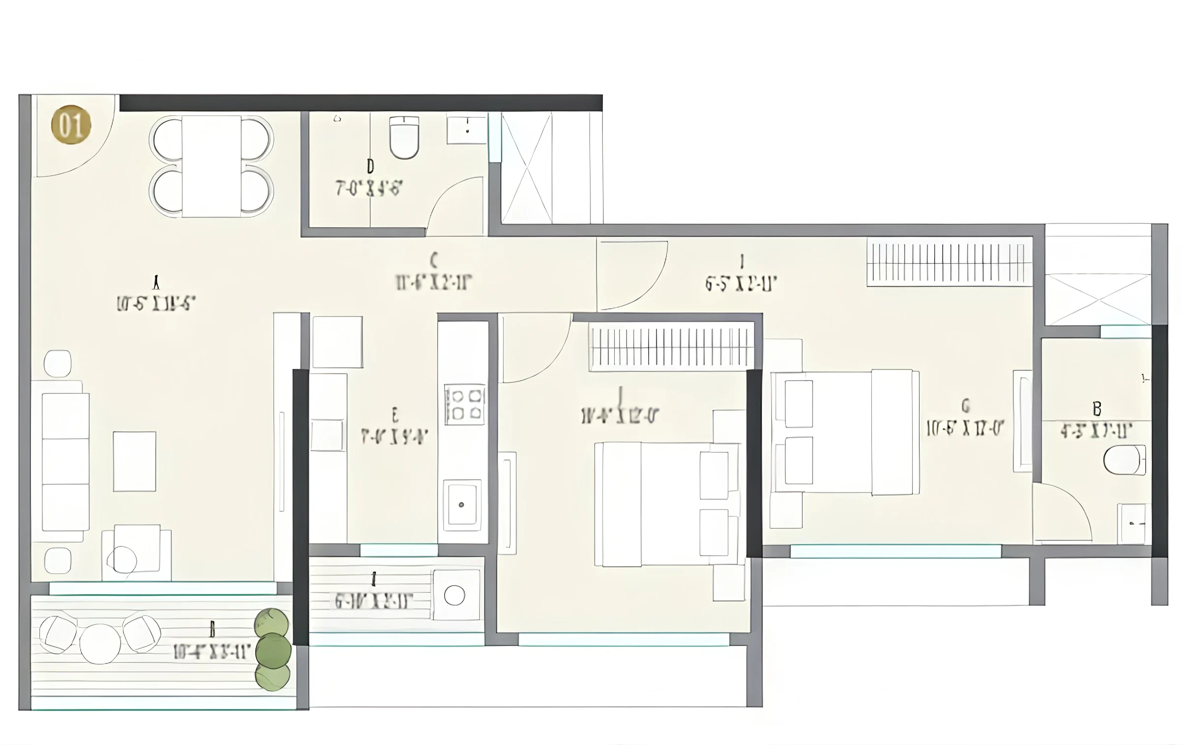 2 BHK floor plan of Kolte Patil Serenova