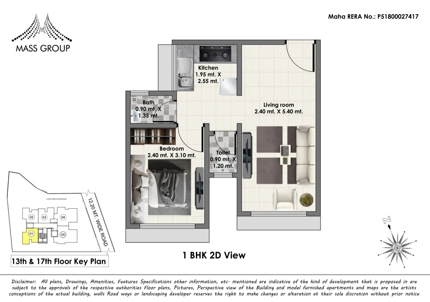 1 BHK floor plan of Mass Ionics