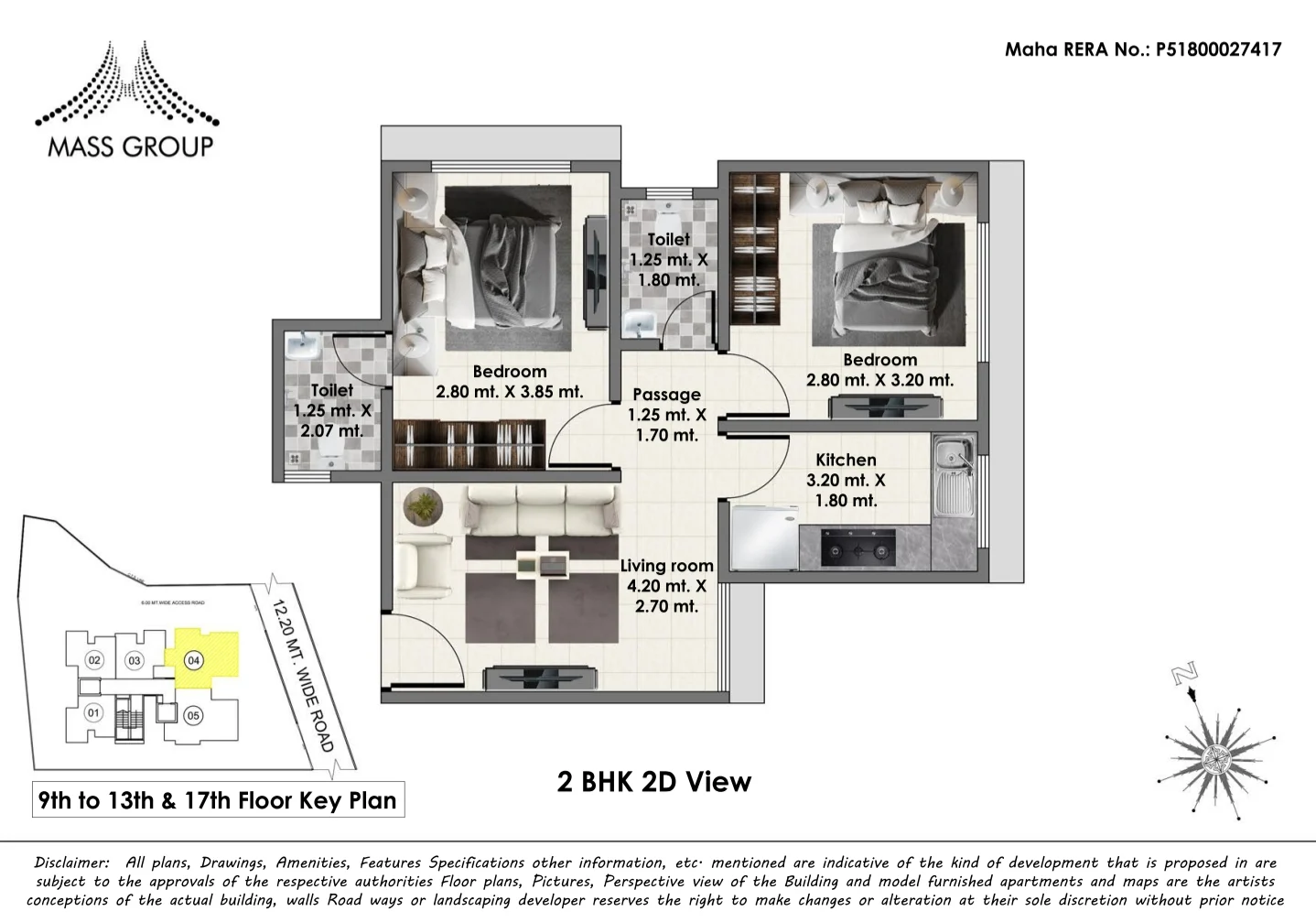 2 BHK floor plan of Mass Ionics