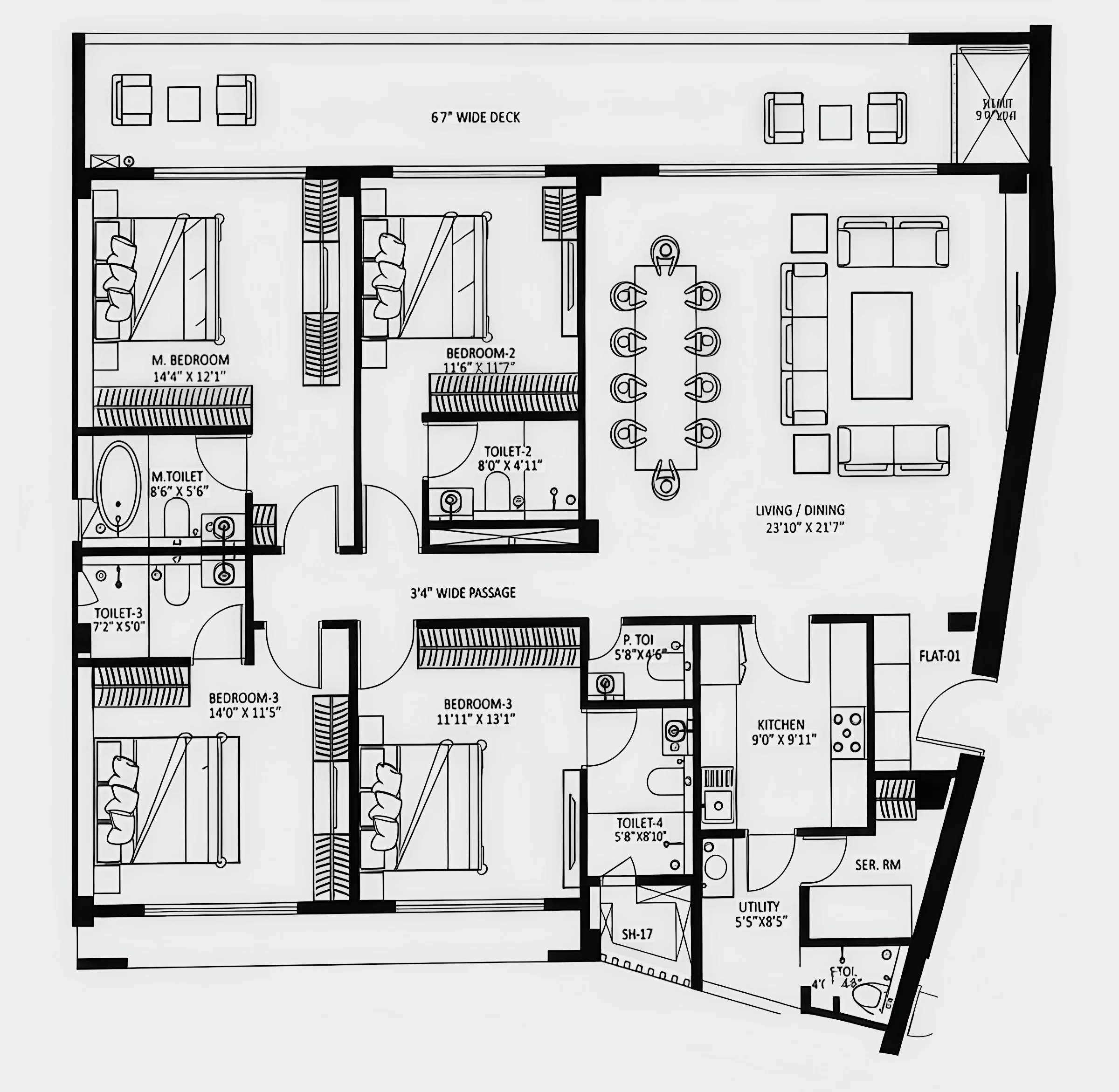4 BHK floor plan of Shapoorji Minerva