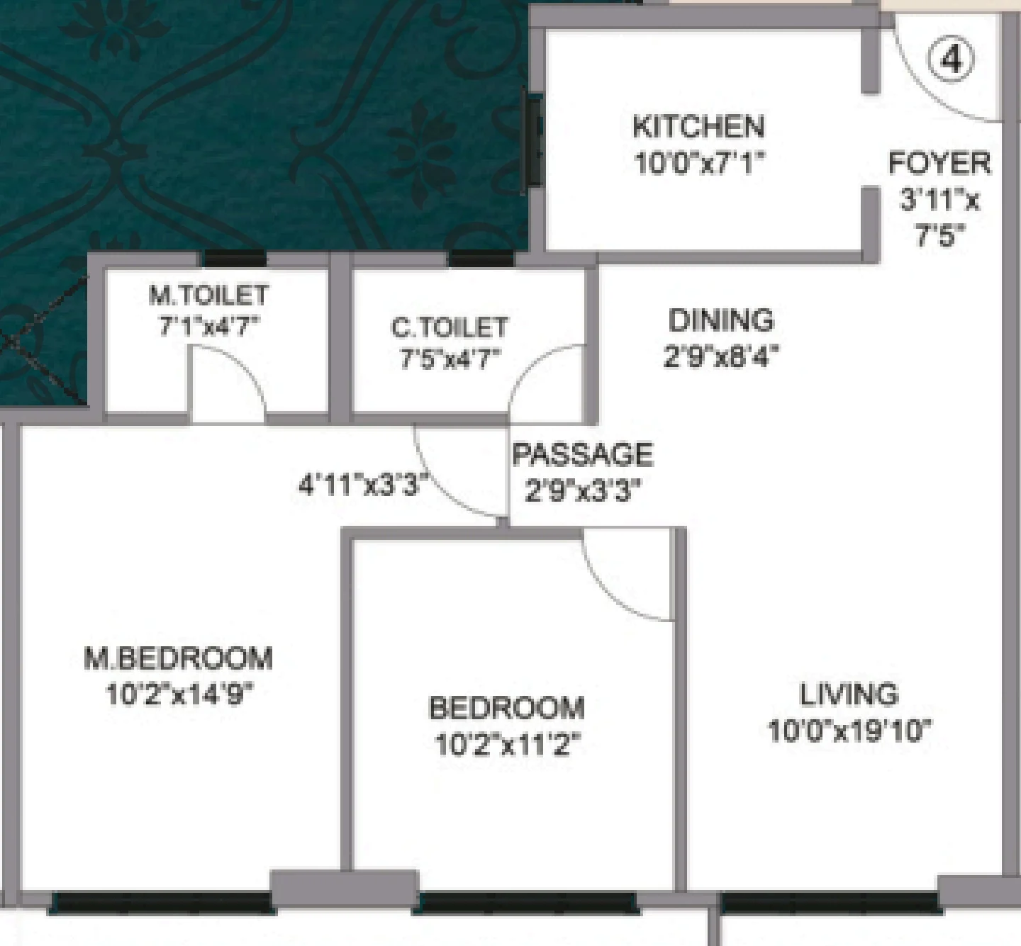 2 BHK floor plan of Romell Asrava