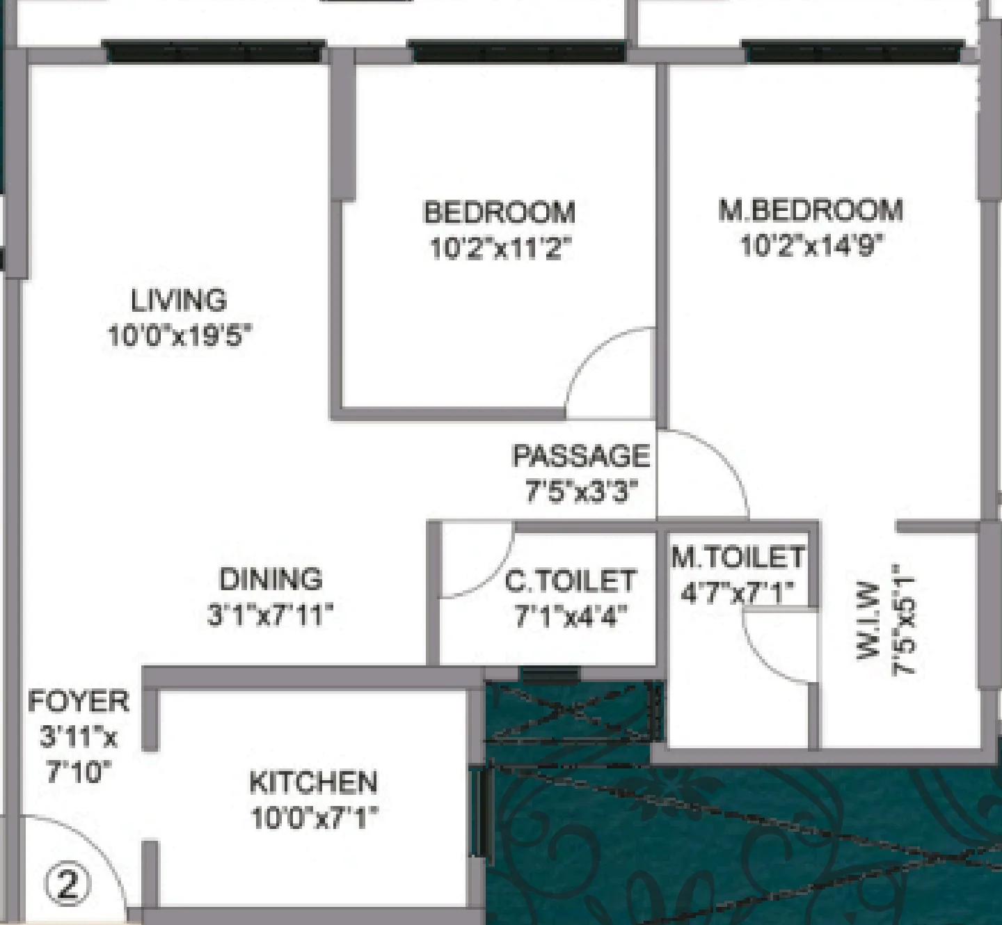 2 BHK floor plan of Romell Asrava