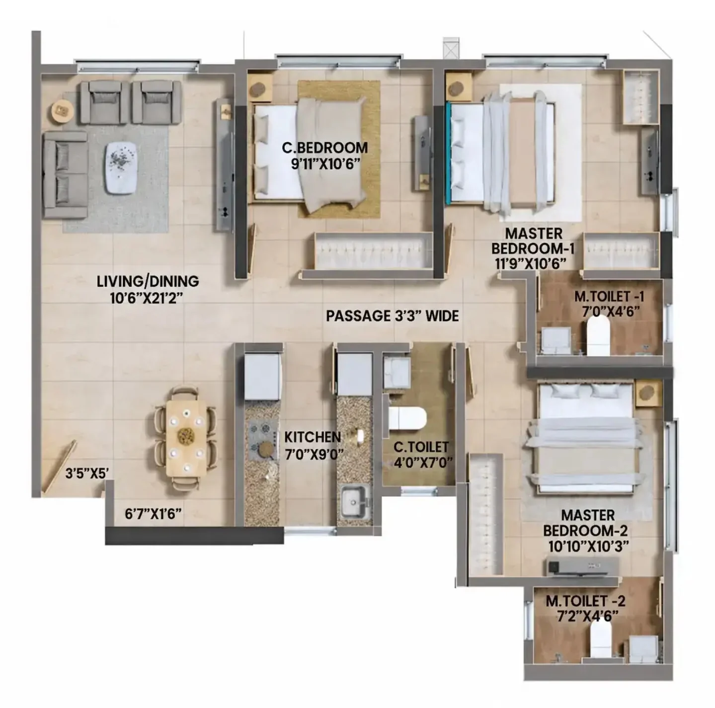 3 BHK floor plan of Shapoorji Pallonji BKC 9