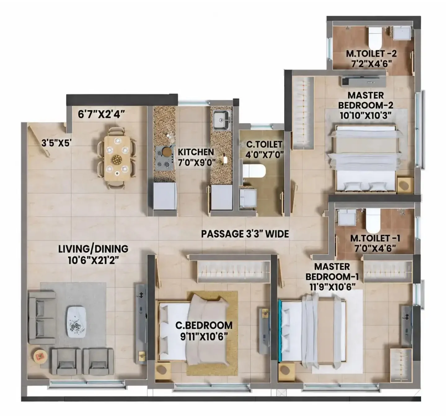 3 BHK floor plan of Shapoorji Pallonji BKC 9