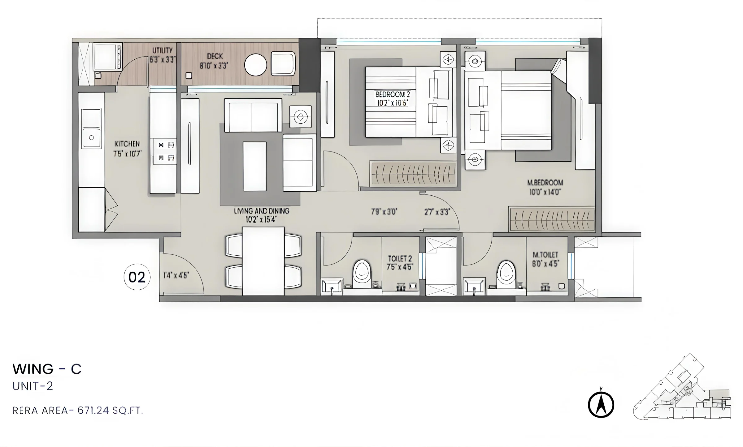 2 BHK floor plan of Shapoorji Pallonji Nine Arcs