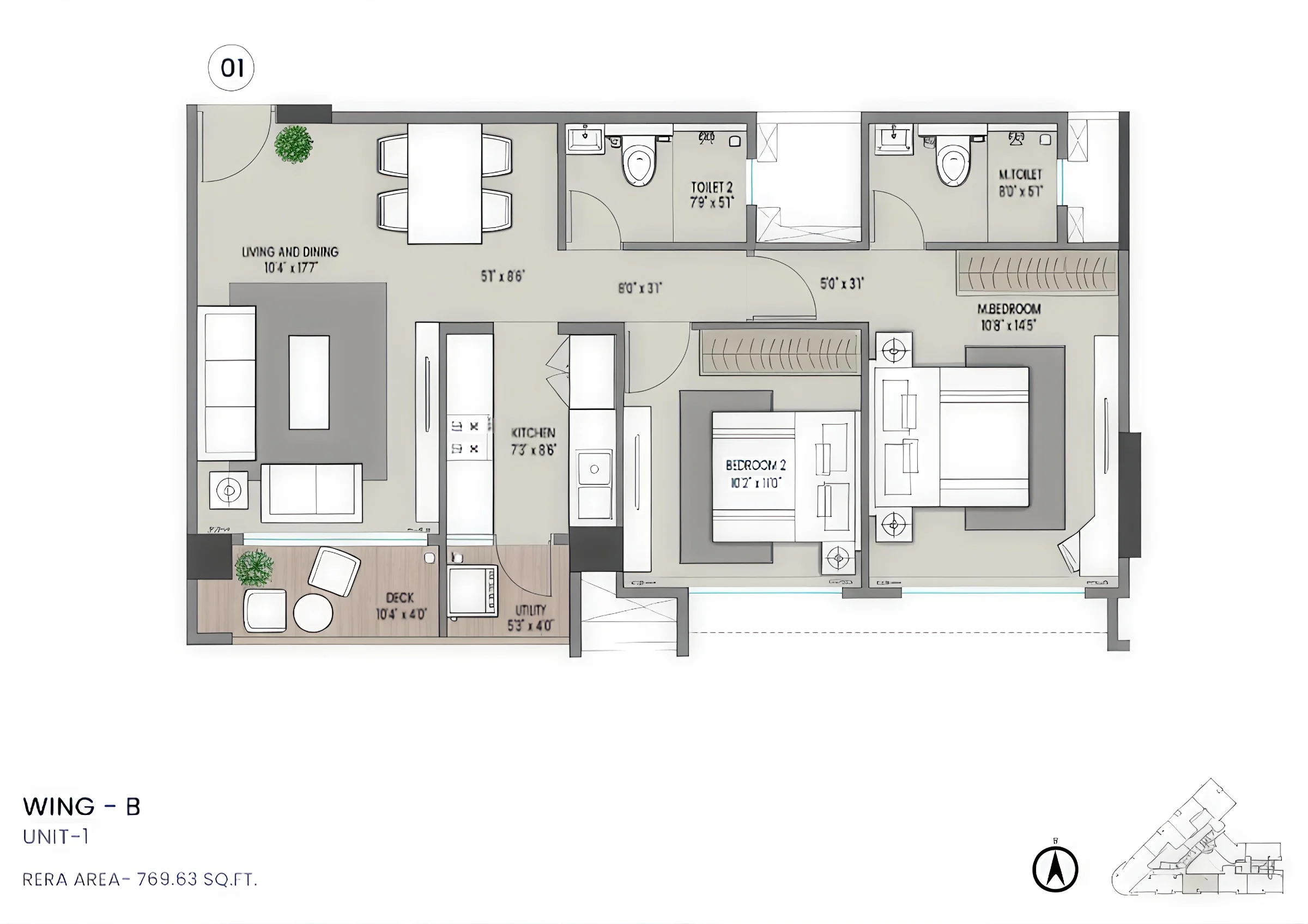 2 BHK floor plan of Shapoorji Pallonji Nine Arcs