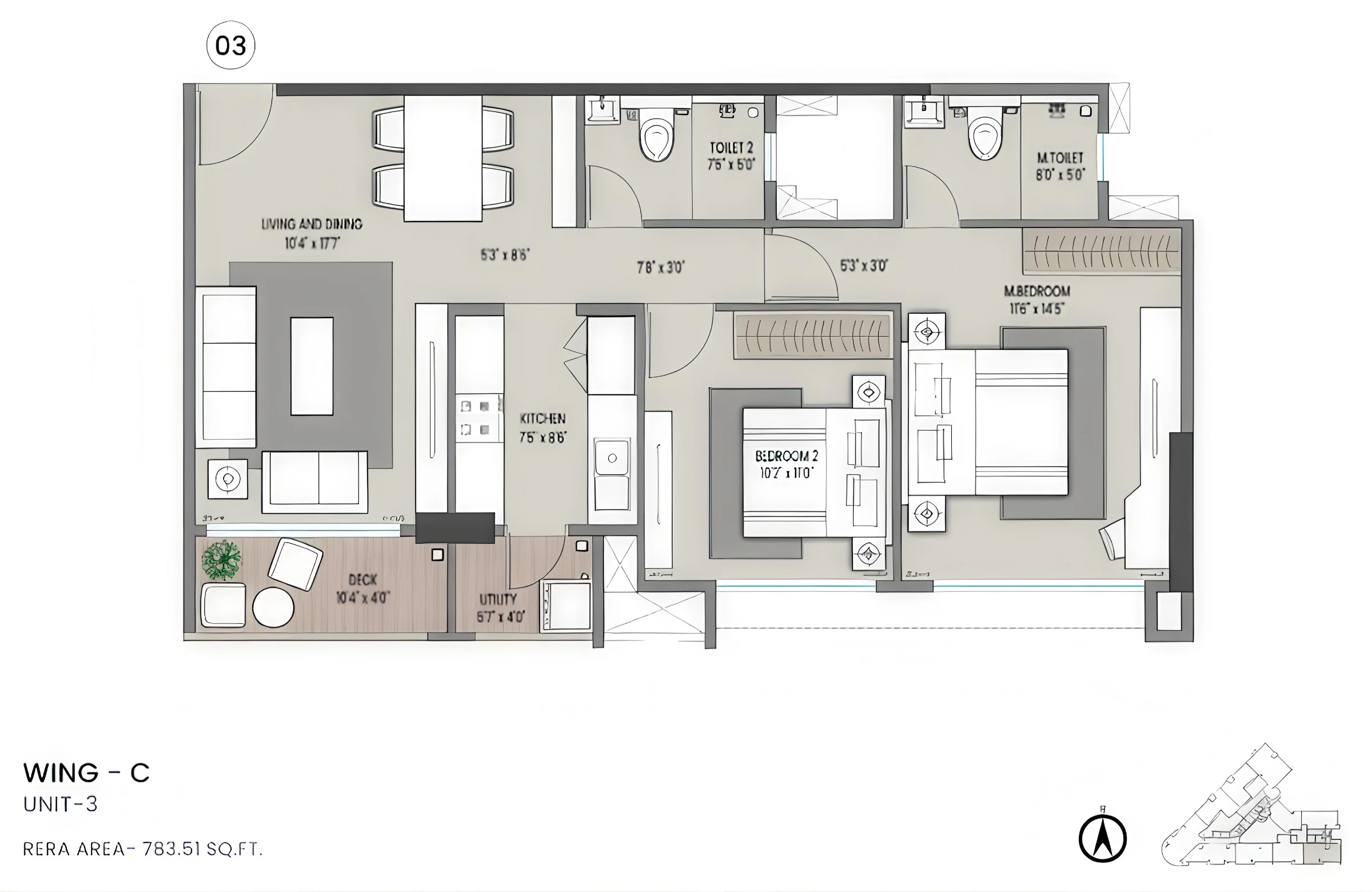 2 BHK floor plan of Shapoorji Pallonji Nine Arcs