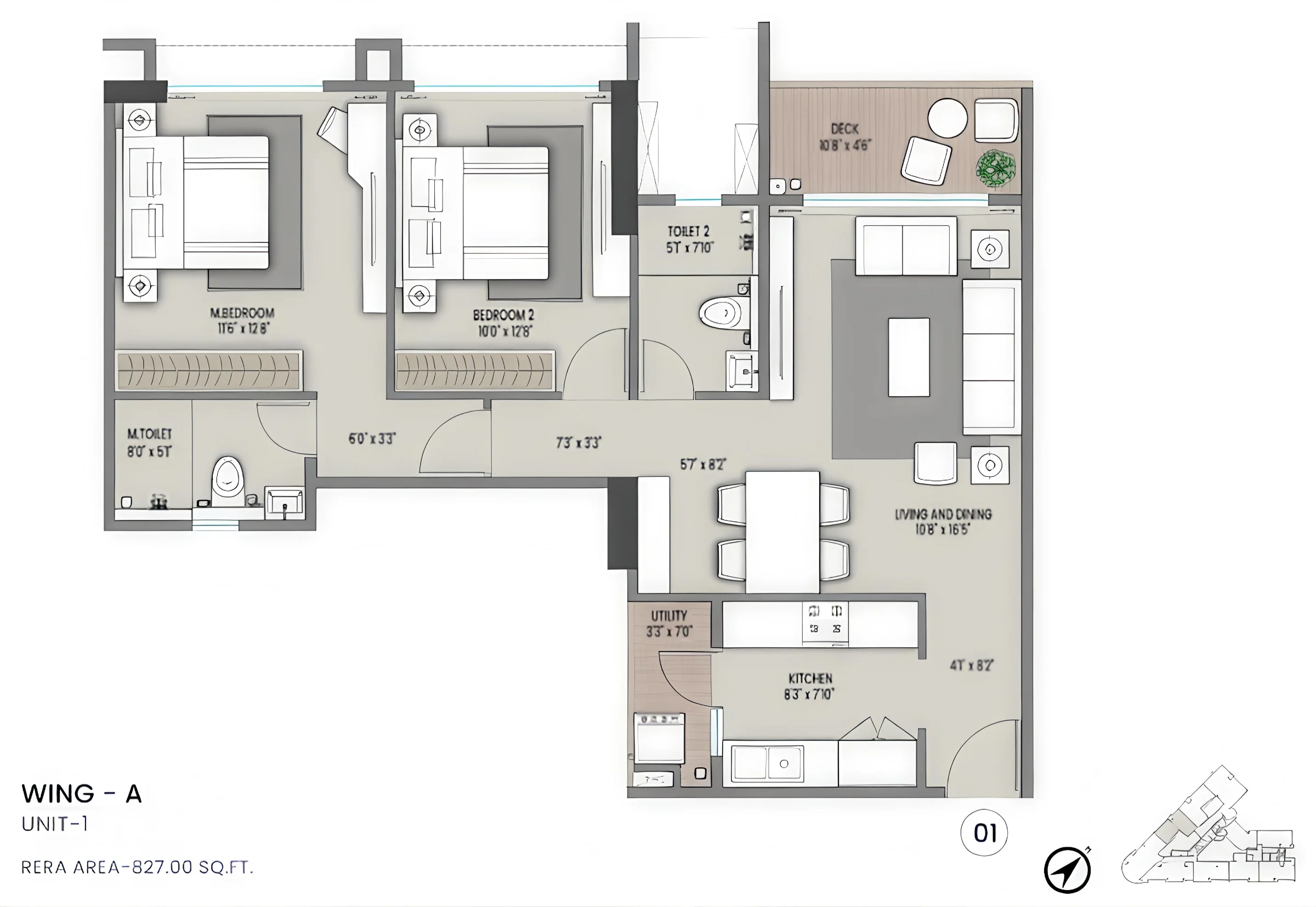 2 BHK floor plan of Shapoorji Pallonji Nine Arcs