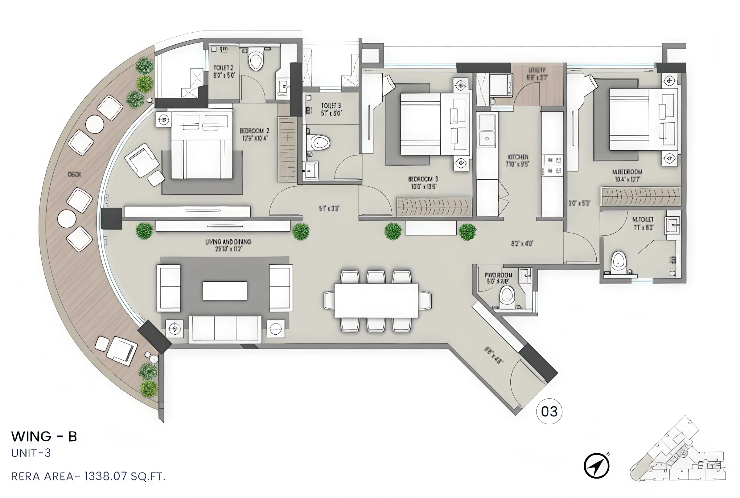 3 BHK floor plan of Shapoorji Pallonji Nine Arcs