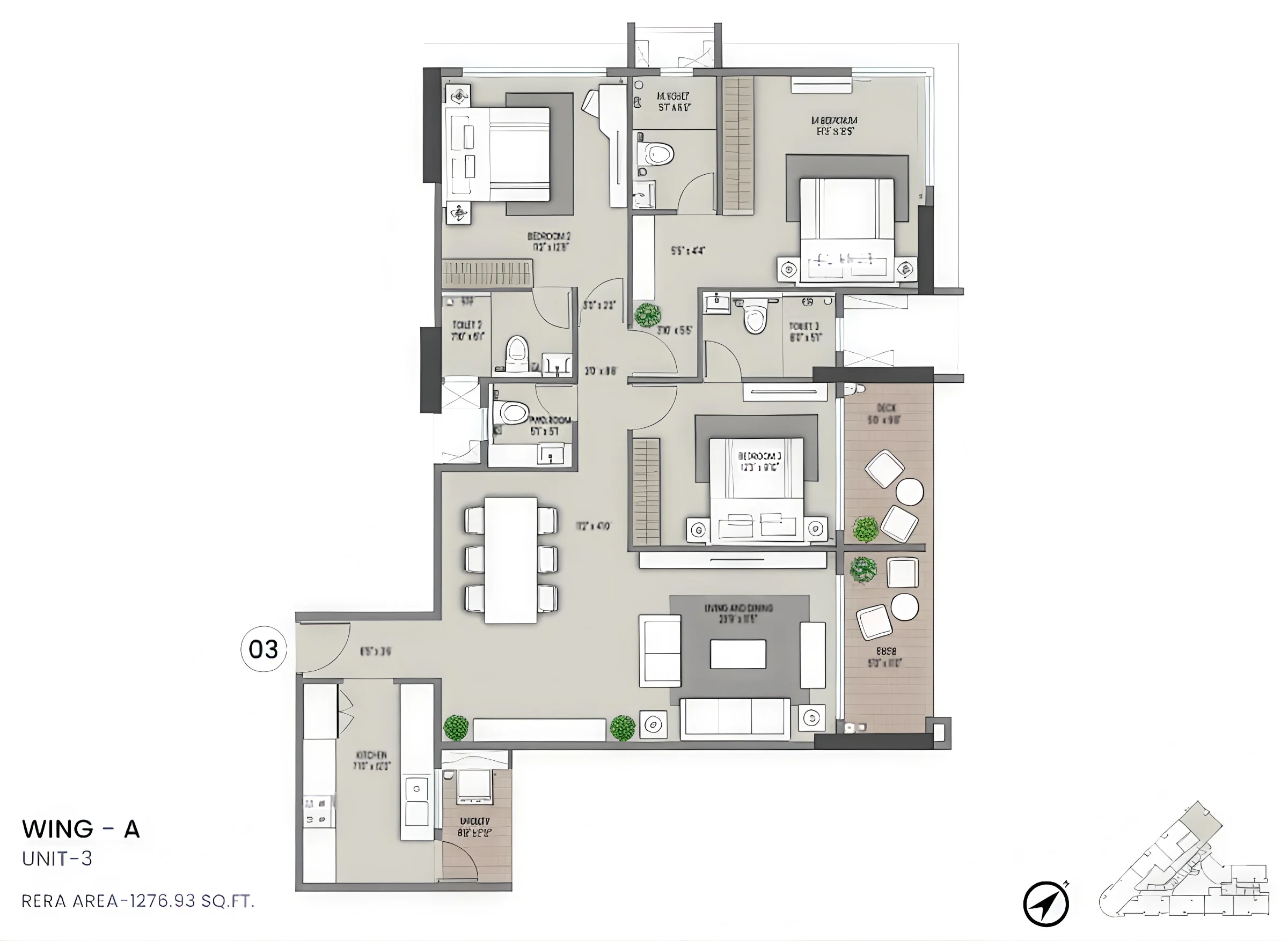 3 BHK floor plan of Shapoorji Pallonji Nine Arcs