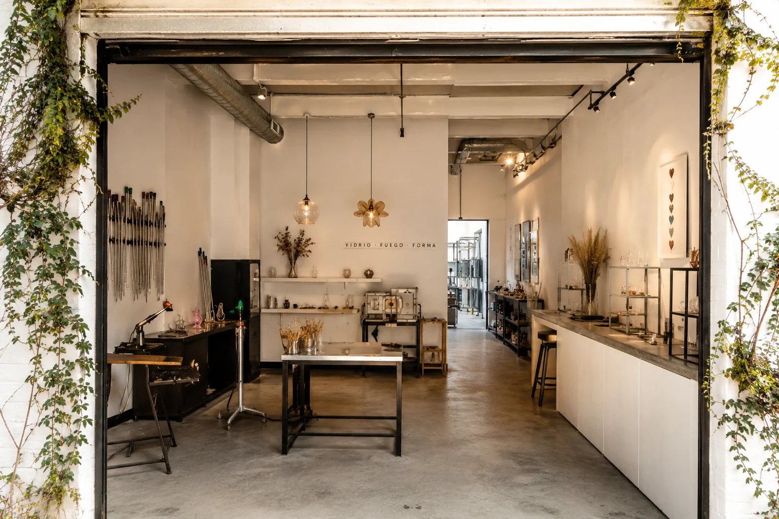 Musae artisan jewelry store in Bogotá — blown glass pieces on display