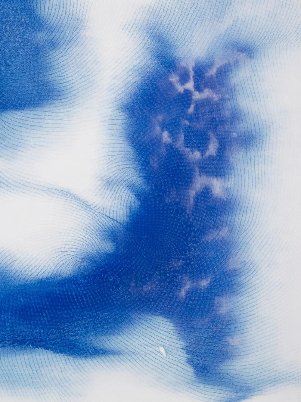 Fractal glass image with sublimated colors where blue and white blend seamlessly into each other.