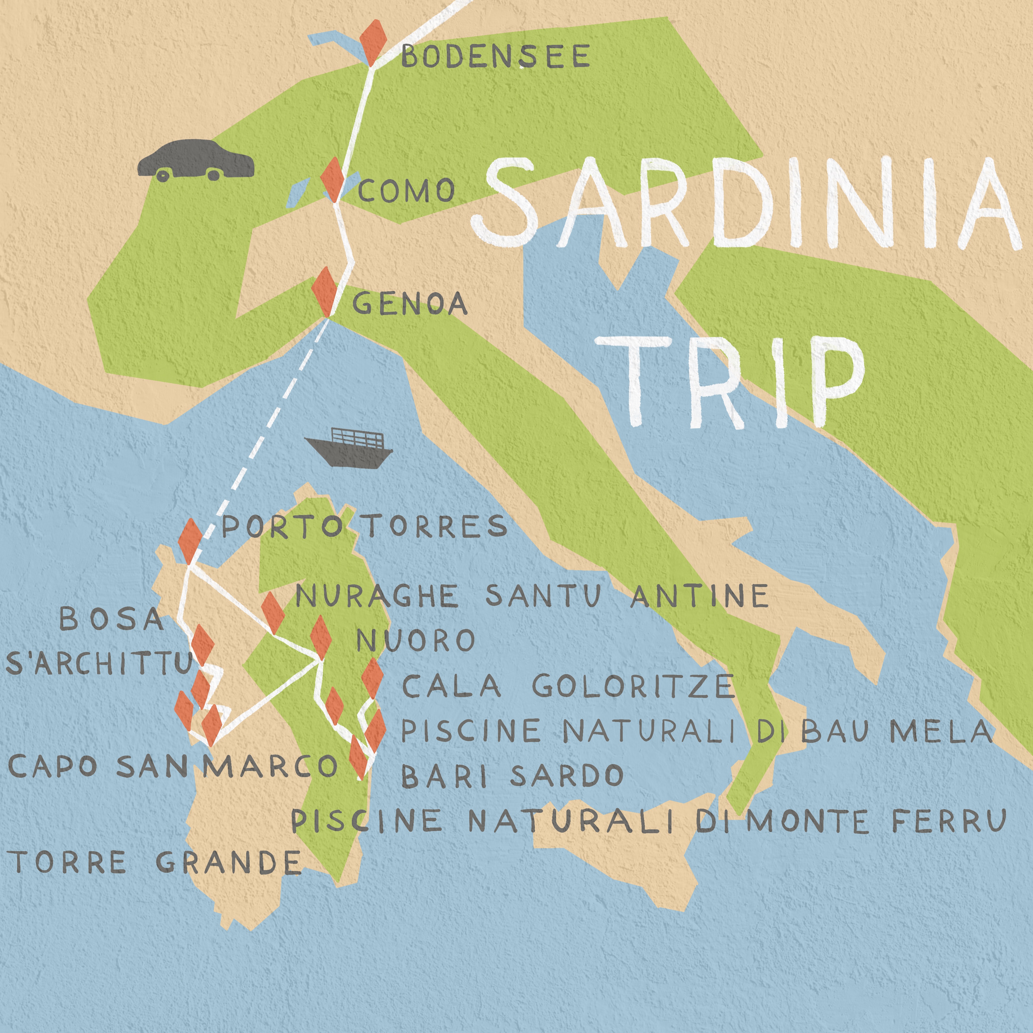 Map for our Trip to Sardinia