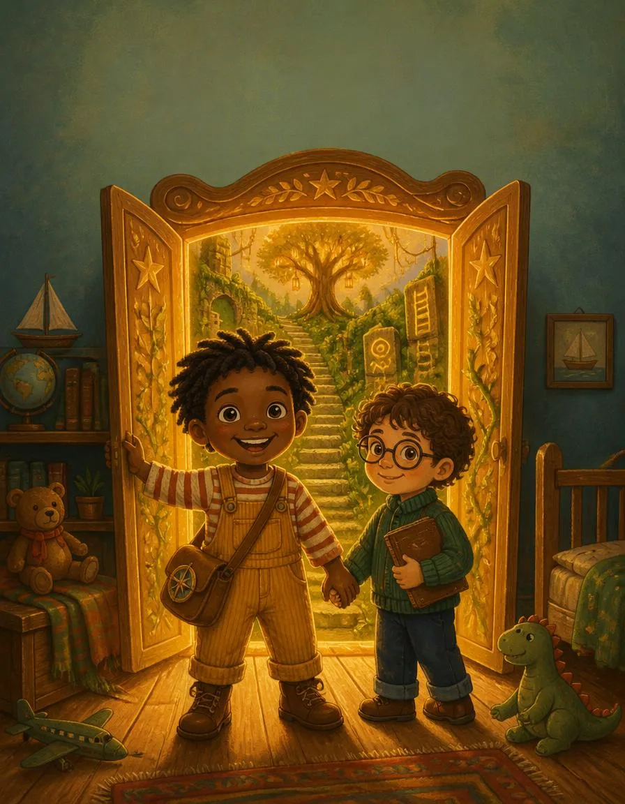 The cover of "Kofi and Sam's Wardrobe Door"