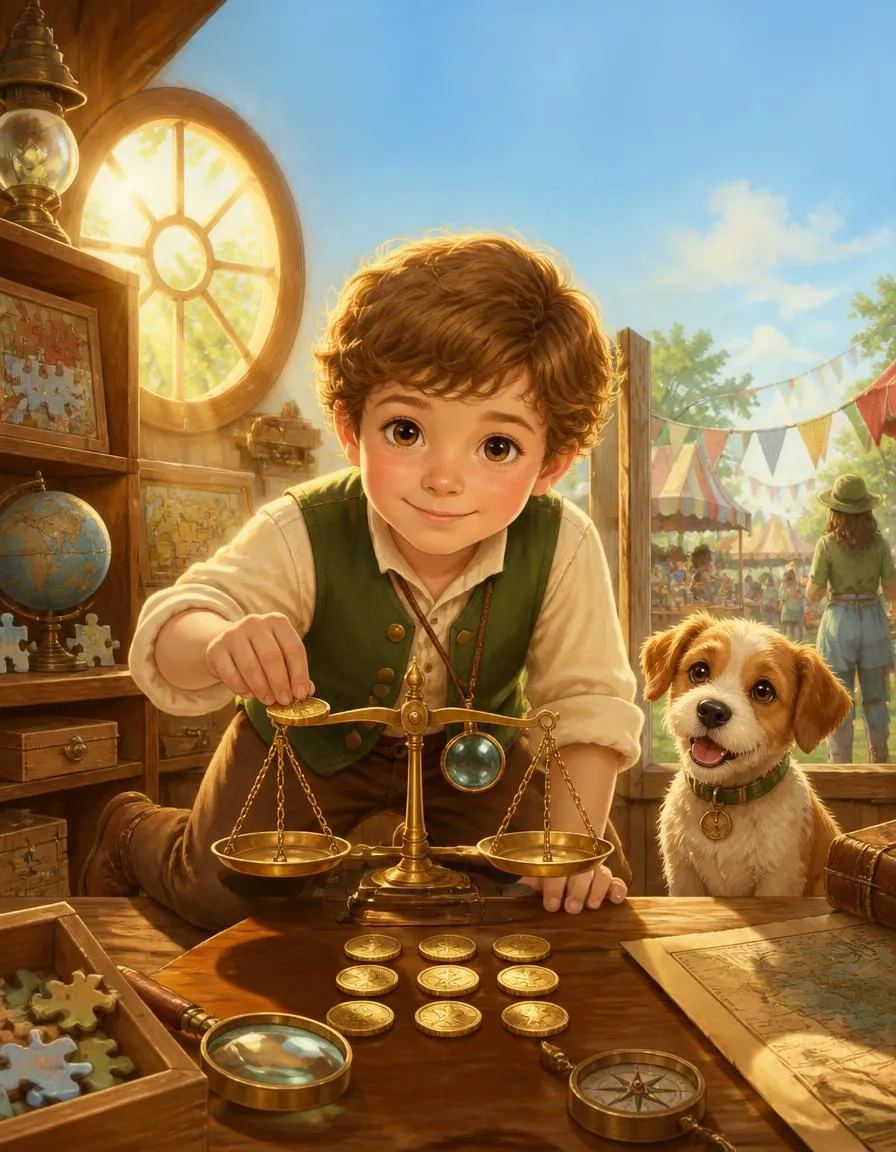 The cover of "Milo and the Counterfeit Toy Coin Balance"