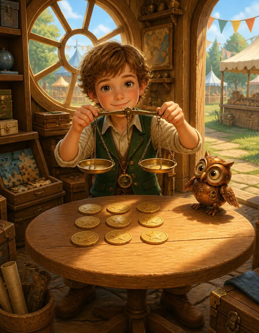 Page 1 of "Milo and the Counterfeit Toy Coin Balance"