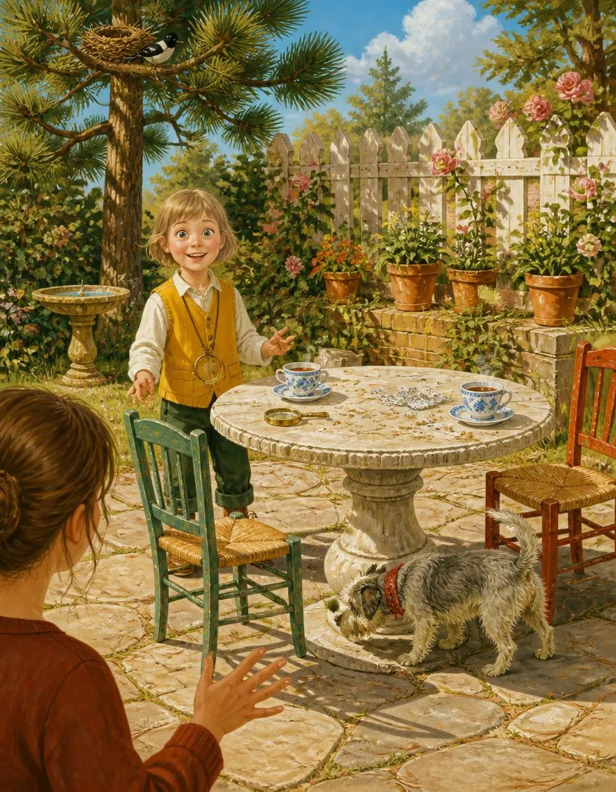 Pagina 1 di "Ginevra e il mistero del giardino: il caso della spilla scintillante scomparsa"